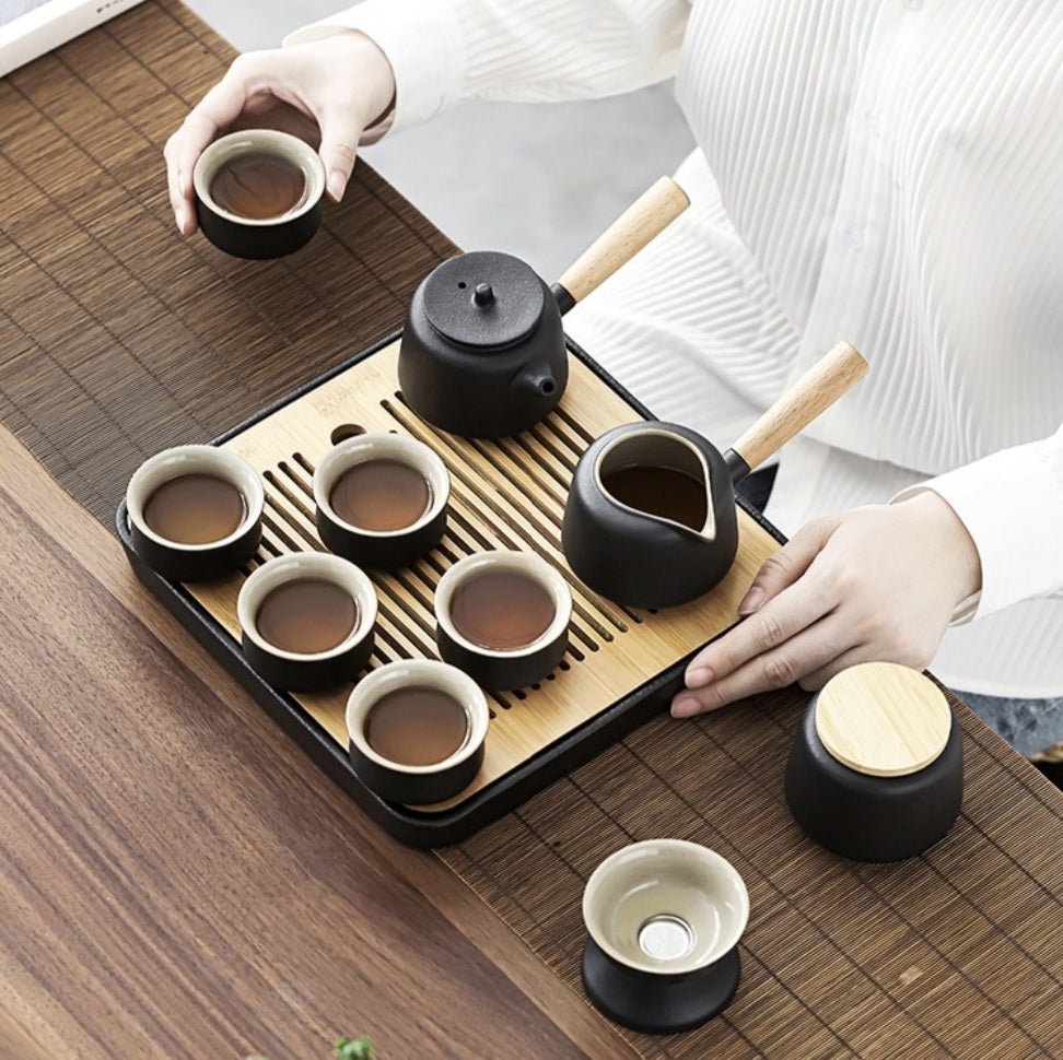 Premium Matte Porcelain Tea Set with Tea Tray - TEAMOO