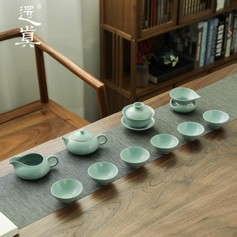 Premium Ru Ci Porcelain Tea Set with Carry Case - TEAMOO