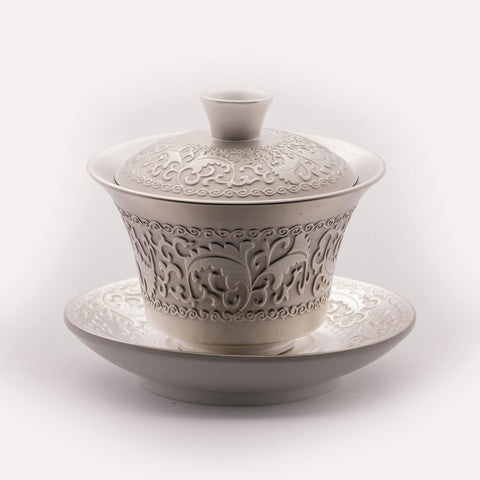 Pure Silver Coated Porcelain Tea Bowl - Premium Silver Matte Finish - TEAMOO