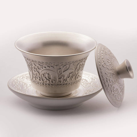 Pure Silver Coated Porcelain Tea Bowl - Premium Silver Matte Finish - TEAMOO