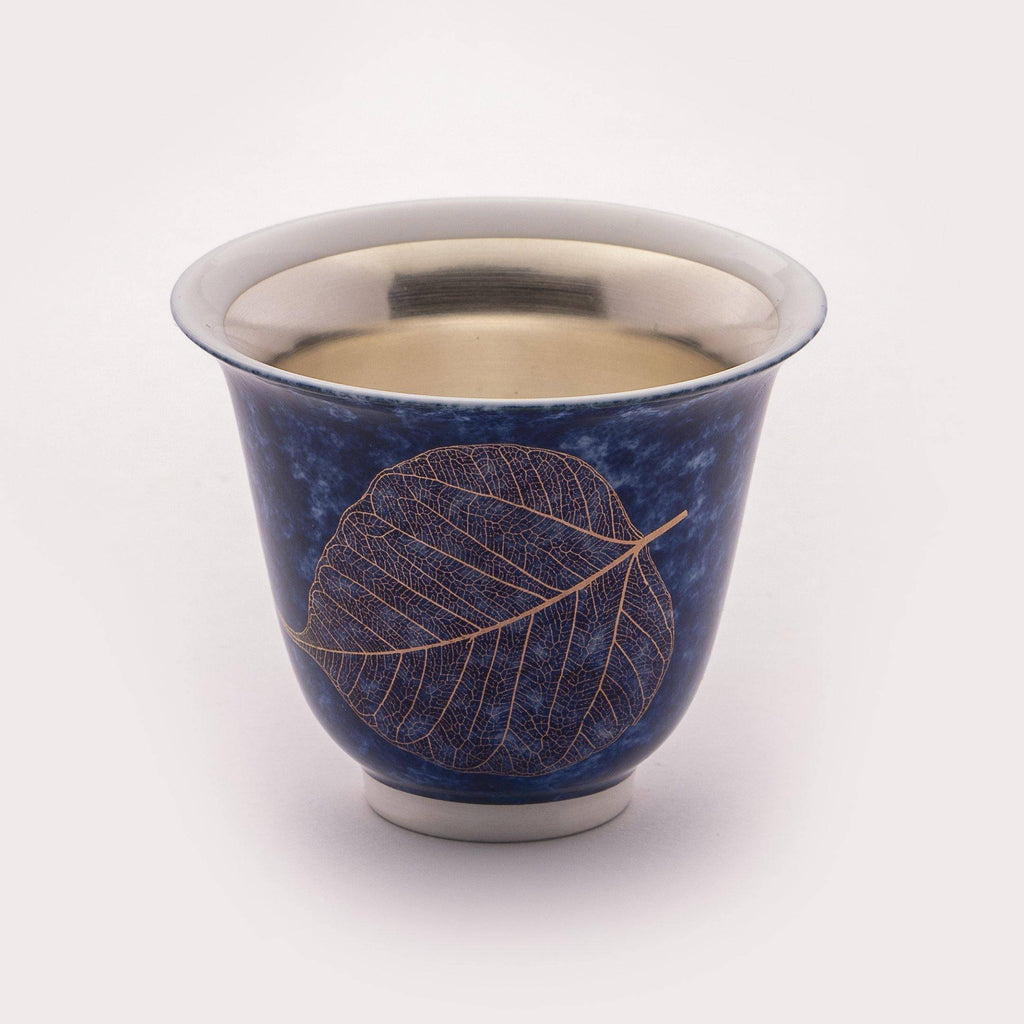 Pure Silver Coated Porcelain Tea Cup - Premium Deep Blue Gloss Finish - TEAMOO